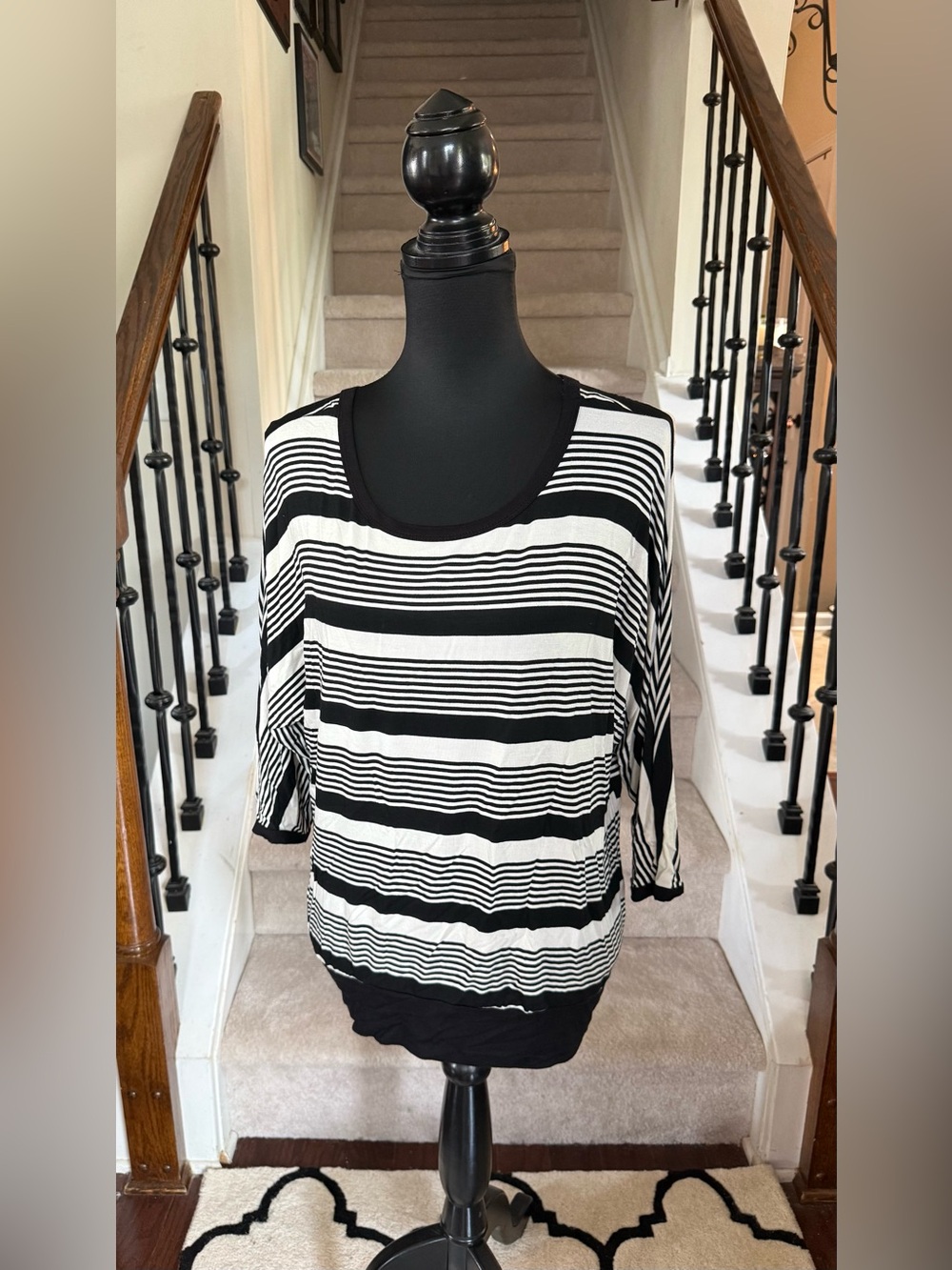Black & White Striped Scoop Neck Top